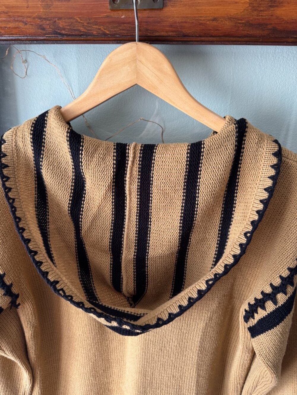 Knit Sweater Camel Tan Black Striped 70s Vintage Zado - Picture 5 of 16